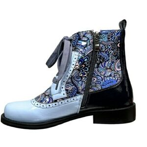 Light Blue & Navy Patterned Women's Ankle Boot